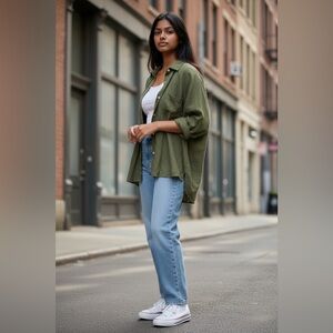 Wilfred Khaki Oversized Army Green Long Sleeve Size Medium Linen Rayon Shirt